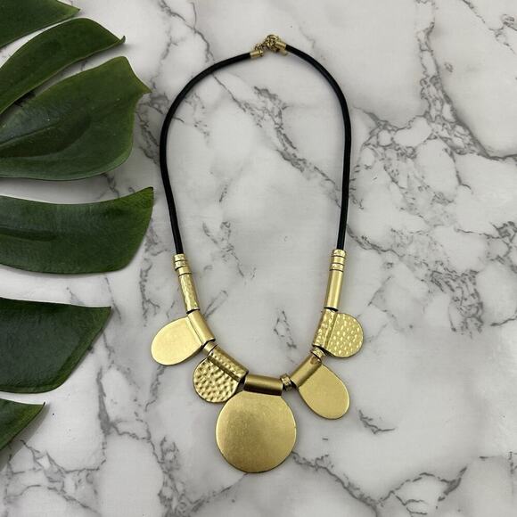 Madewell Gold Tone Chunky Necklace Hammered Finish Statement Metallic - Picture 3 of 5